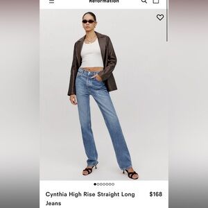Reformation Cynthia Jeans Long Size 30